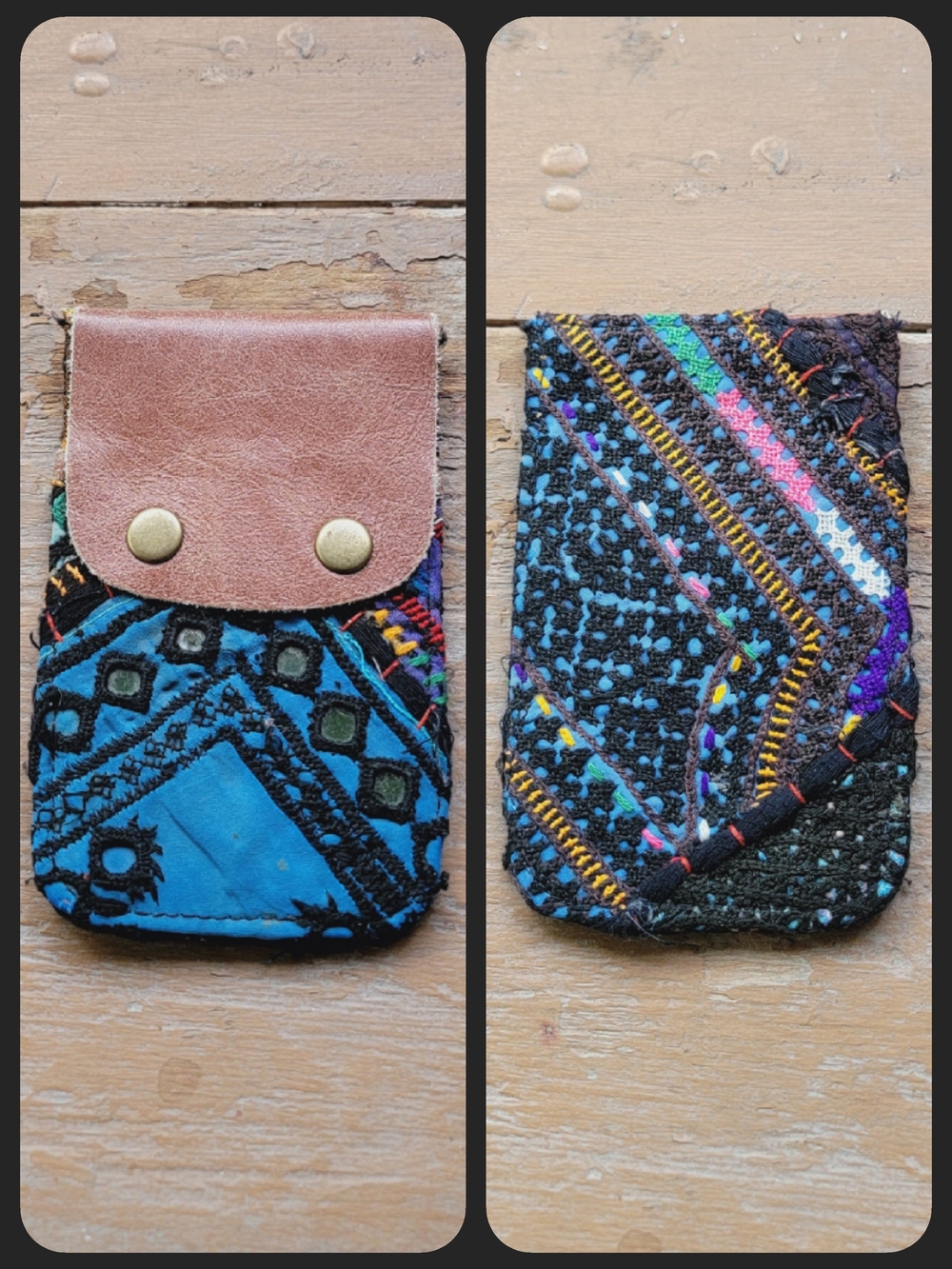 Free People embroidered banjara boho repurposed vtg leather wallet card case